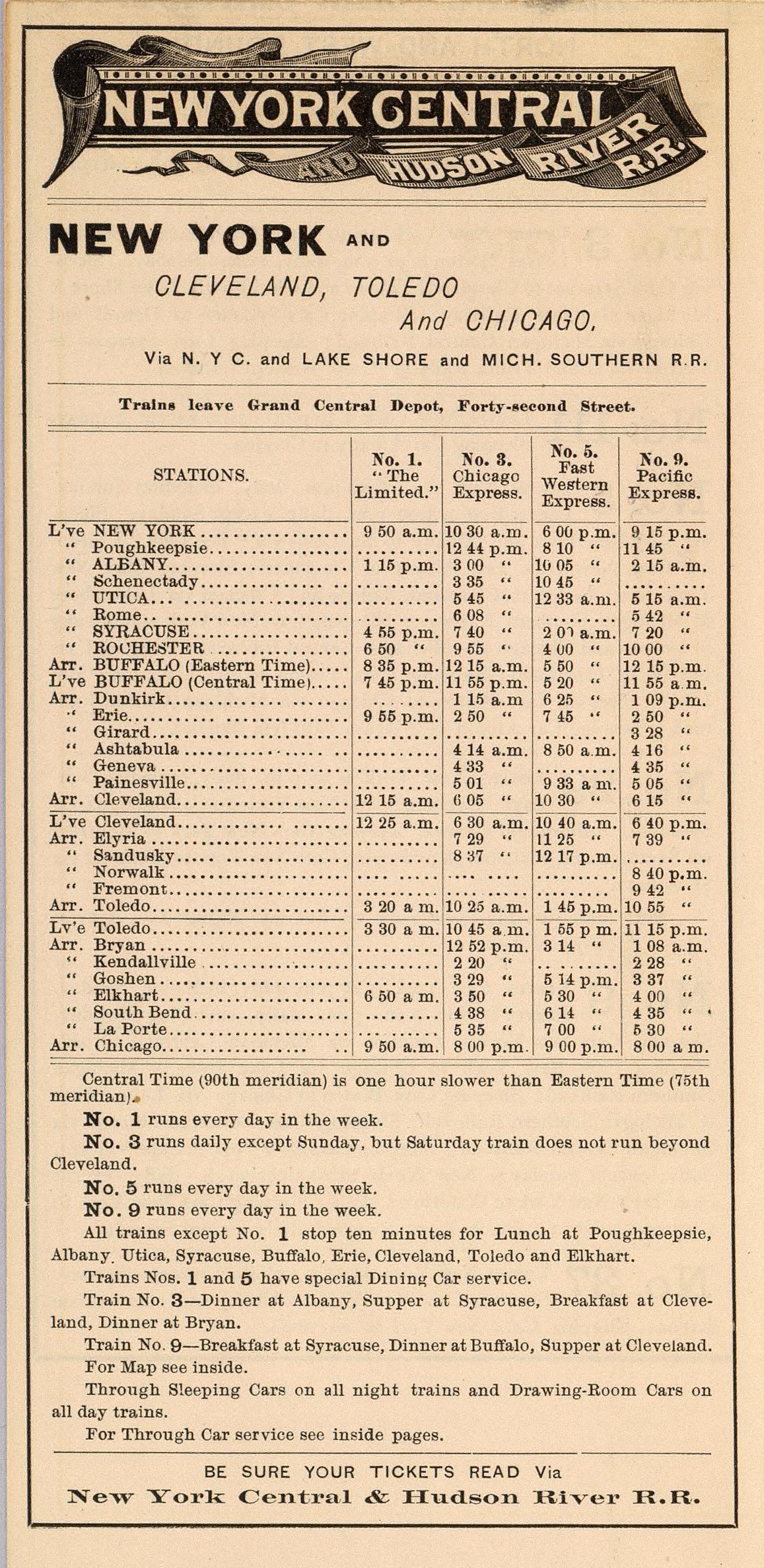 1885 NY Central RR schedule